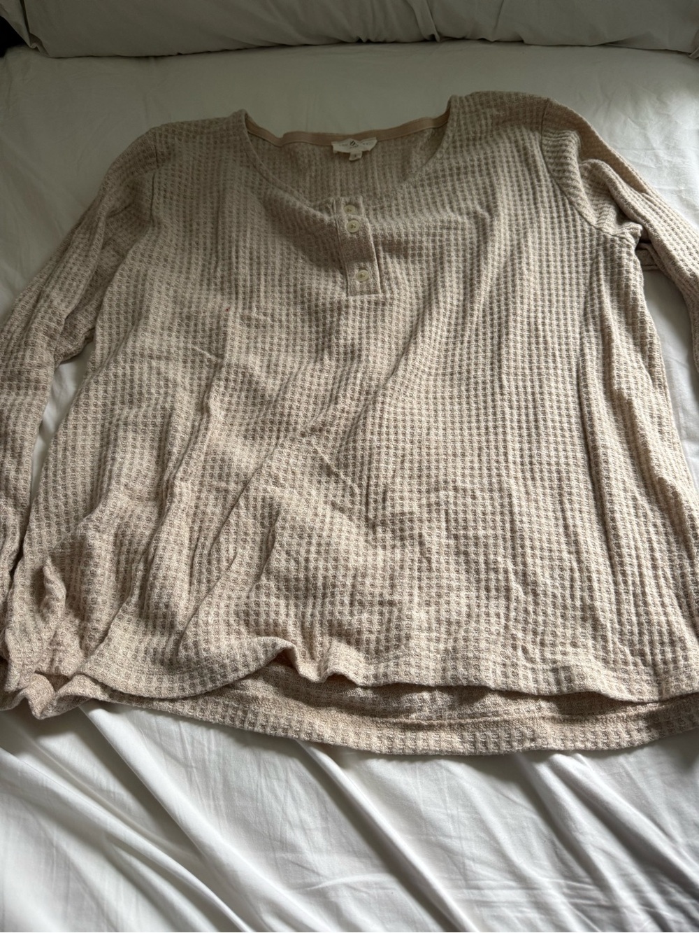 Lou & grey Cozy Waffle Knit Henley Top - Light Beige size L